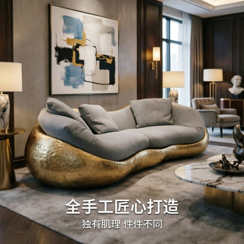 大宅意式极简轻奢风客厅沙发组合多人沙发高级真皮沙发大平层
