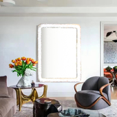 轻奢天然水晶石化妆镜可调光客厅玄关装 饰镜酒店美式 梳妆浴室镜