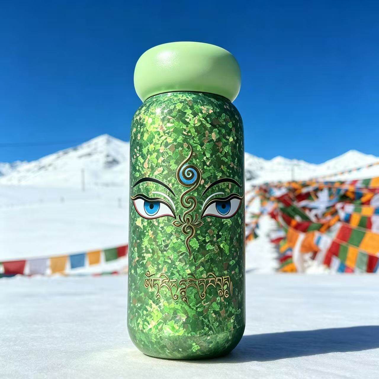 唐卡烫金绿度母纯钛杯小容量便携口袋保温杯户外小巧高颜值迷你杯