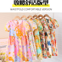 女童连衣裙棉绸夏季新款儿童中大童休闲度假裙子绵绸甜美女孩睡裙