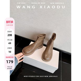 【王小毒】咖啡蜜豆●复古圆头瘦瘦短靴女英伦风粗跟短筒加绒短靴