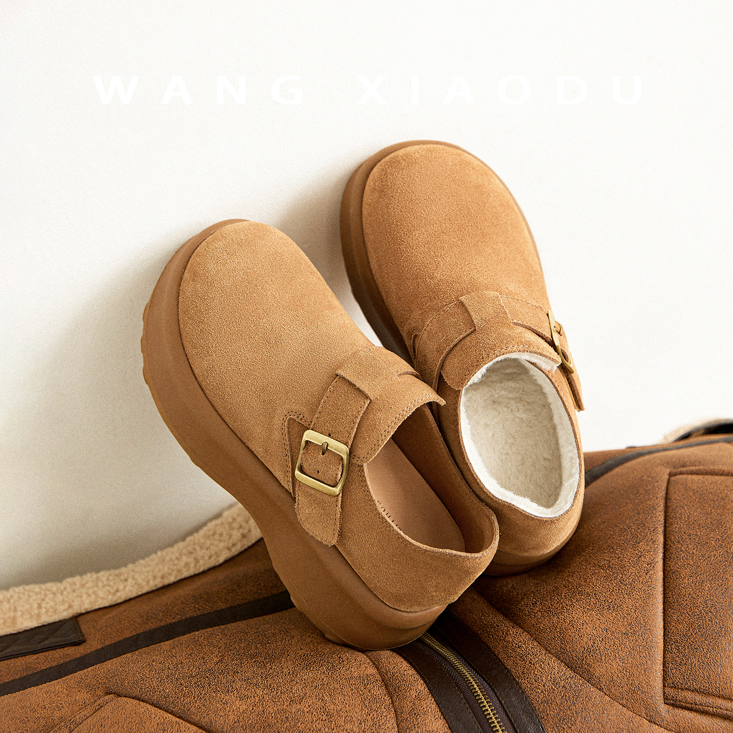 【王小毒】面包勃肯●6.5cm魔术贴厚底鞋女加绒保暖增高复古单鞋