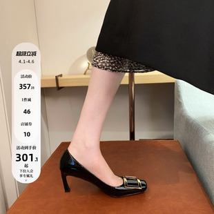 面纱 太女人7cmR方扣V浅口单鞋 女新真皮方头细高跟鞋 王小毒