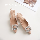 女尖头方扣亮钻包头凉拖 3cm尖头后空凉鞋 王小毒 闪耀巴黎