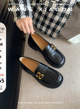 【王小毒】时光里●学院厚底乐福鞋女复古黑色单鞋粗跟通勤小皮鞋