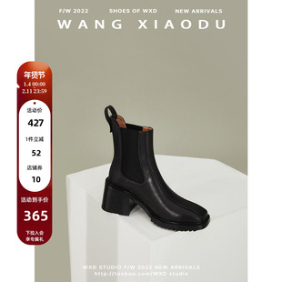 【王小毒】街头巴黎○高跟切尔西靴女真皮烟筒黑色加绒显瘦短靴子