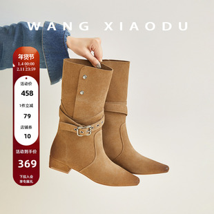 原创【王小毒】步履成诗●3cm复古骑士靴女粗跟西部牛仔中长筒靴