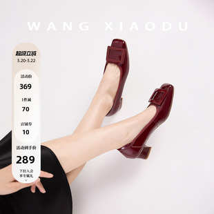 原创【王小毒】简约方扣●3.5cm粗跟浅口单鞋女方头通勤复古跟鞋