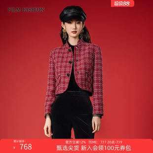 一电影一时装冬季新款小香格子外套短外套女士短款立领长袖时尚