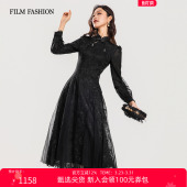 旗袍连衣裙改良黑色蕾丝修身 一电影一时装 新中式 新款 收腰女士 春季