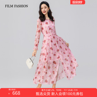 一电影一时装夏季新款度假风浪漫连衣裙长裙中长款收腰长袖女士