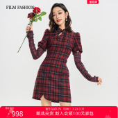 旗袍显瘦裙子连衣裙气质休闲格纹收腰女 新款 一电影一时装 春季