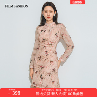 一电影一时装冬季新款新中式旗袍蕾丝连衣裙女士婚宴气质改良大气