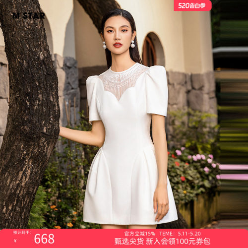 M STAR夏季新款法式优雅气质礼服短袖连衣裙短裙女今年流行