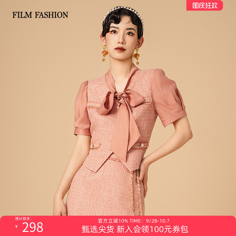 一电影一时装夏季新款法式小香风飘带拼接衬衫外套上衣女小众图片