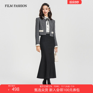 一电影一时装春秋新款法式小香风名媛千金长袖外套女士毛呢短外套