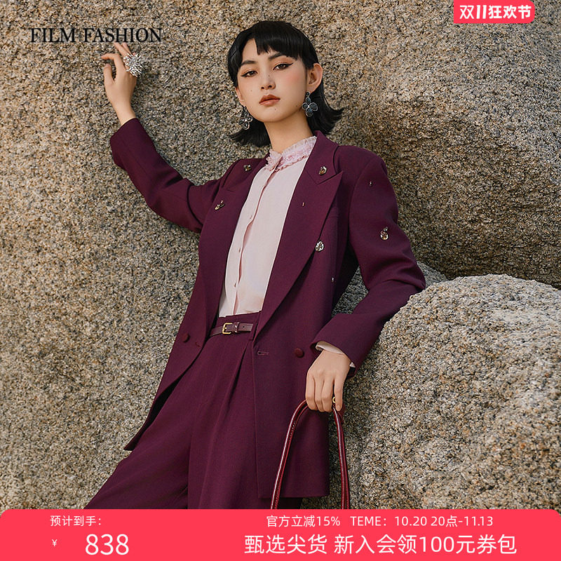 一电影一时装秋季新款双排扣西装外套气质通勤绵羊毛高级感复古女
