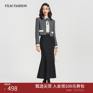 一电影一时装春秋新款法式小香风名媛千金长袖外套女士毛呢短外套