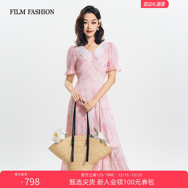 一电影一时装2025夏季新款连衣裙女短袖法式浪漫度假碎花裙长裙夏