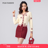 一电影一时装 V领玫瑰花 上衣女新年穿搭长袖 2026早春新款 毛织开衫