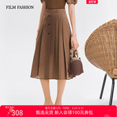 压褶半裙纽扣高腰度假莱赛尔网纱高级女士 新款 一电影一时装 夏季