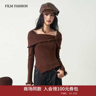 【商场同款】一电影一时装2025秋冬新款毛衫玫瑰长袖不规则上衣女