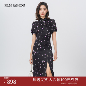一电影一时装夏新中式改良印花醋酸旗袍开叉连衣裙显瘦裙子时尚女
