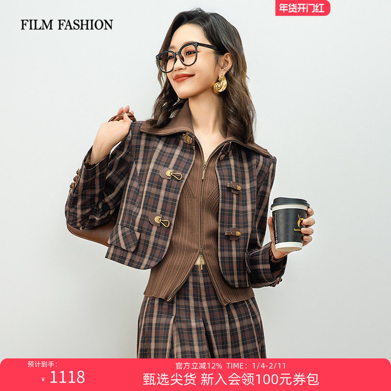 一电影一时装春季新款复古格纹外套短外套长袖好看今年流行短款女,女装/女士精品,短外套,淘宝优惠券,粉丝福利购,淘宝优惠卷
