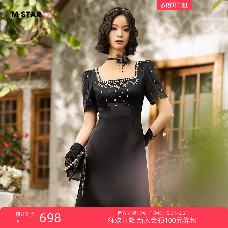 【狂欢直降】M STAR夏季新款法式冰钻方领裙子礼服连衣裙短裙女