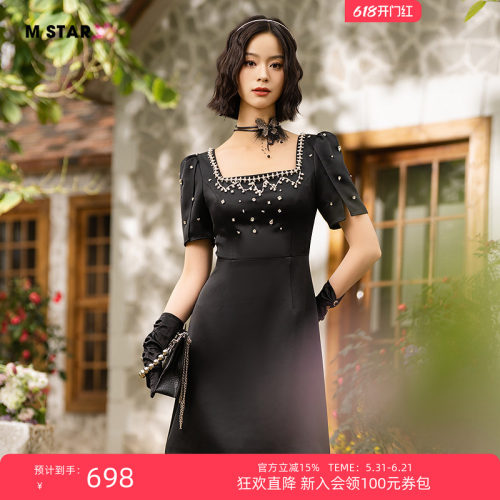 【狂欢直降】M STAR夏季新款法式冰钻方领裙子礼服连衣裙短裙女