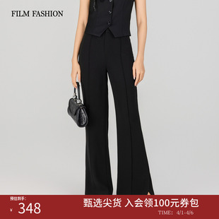 长裤 一电影一时装 夏季 新款 黑色高腰通勤微喇复古今年流行女 直筒裤