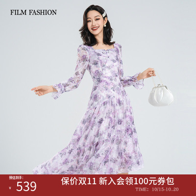 【保价双11】一电影一时装春季新款连衣裙长裙长袖法式度假风女
