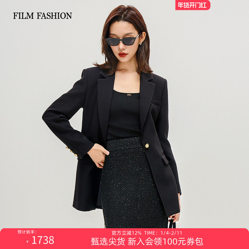 一电影一时装春季新款西装外套黑色高级收腰职业通勤翻领时尚女士,女装/女士精品,西装,淘宝优惠券,粉丝福利购,淘宝优惠卷