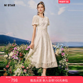 裙子显瘦裙子 连衣裙女今年流行 STAR春夏蕾丝泡泡袖 收腰中长款