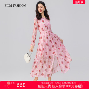 一电影一时装夏季新款度假风浪漫连衣裙长裙中长款收腰长袖女士