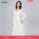 3件8折 气质感白色长袖 STAR春夏新款 法式 中长款 连衣裙女士