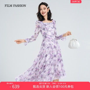 一电影一时装春季新款连衣裙长裙长袖法式优雅度假风气质气质女