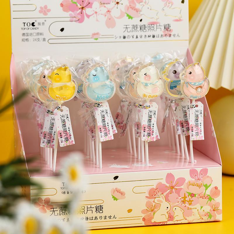 脱普网红水晶棒棒相片糖24支盒装可爱造型创意照片糖棒棒糖包邮