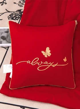 新款抱枕被子两用大红色双面全棉13372面料紧密夹层棉车载靠垫被
