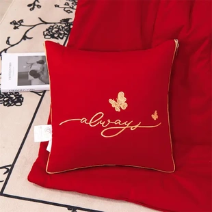 新款 抱枕被子两用大红色双面全棉13372面料紧密夹层棉车载靠垫被