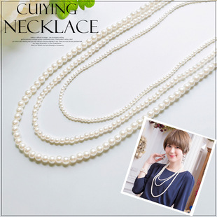 三层珍珠项链女士中长款毛衣链子多层叠戴配饰品百搭项圈项饰1103