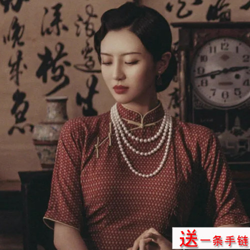 搭配旗袍珍珠项链女士中长款