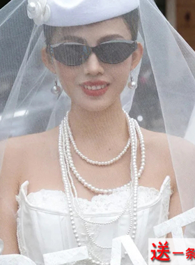 多层珍珠项链结婚饰品五层叠戴颈链女士新娘锁骨链中长款项圈544