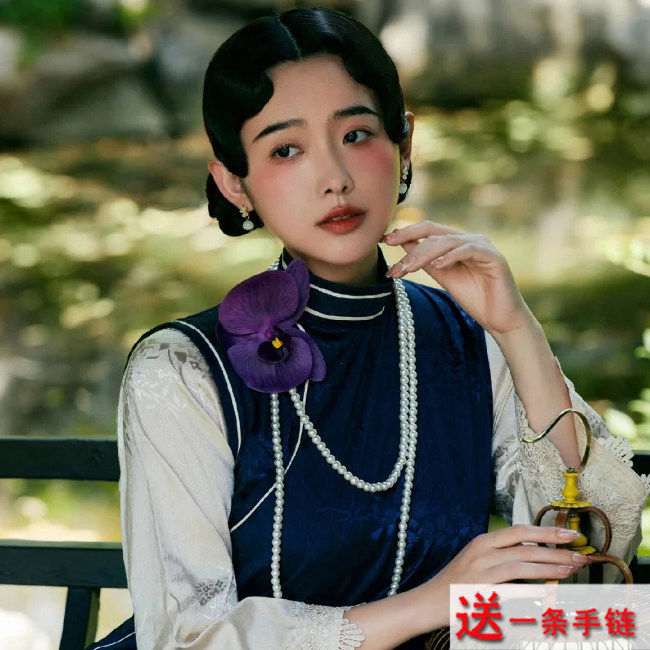 双层珍珠项链旗袍配饰品多层叠戴毛衣链子中长款夏季项饰女士2029图片