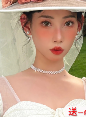 手编小珍珠项链颈链子女士choker项圈结婚配婚纱礼服饰品项饰1441