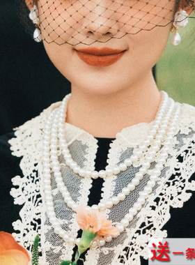 多层珍珠项链饰品新款锁骨链颈链项圈女士毛衣链子项饰choker1948