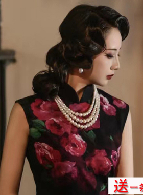 三层渐变珍珠项链复古风旗袍配饰品女士多层颈链中长款毛衣链1570