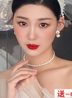 仿珍珠项链女士配婚纱礼服颈链子choker法式拍照写真饰品33cm1261