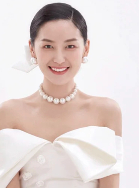 渐变珍珠项链百搭毛衣链女士