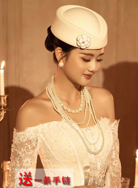 多层珍珠项链法式复古颈链女士五层款叠戴感锁骨链中长款饰品618